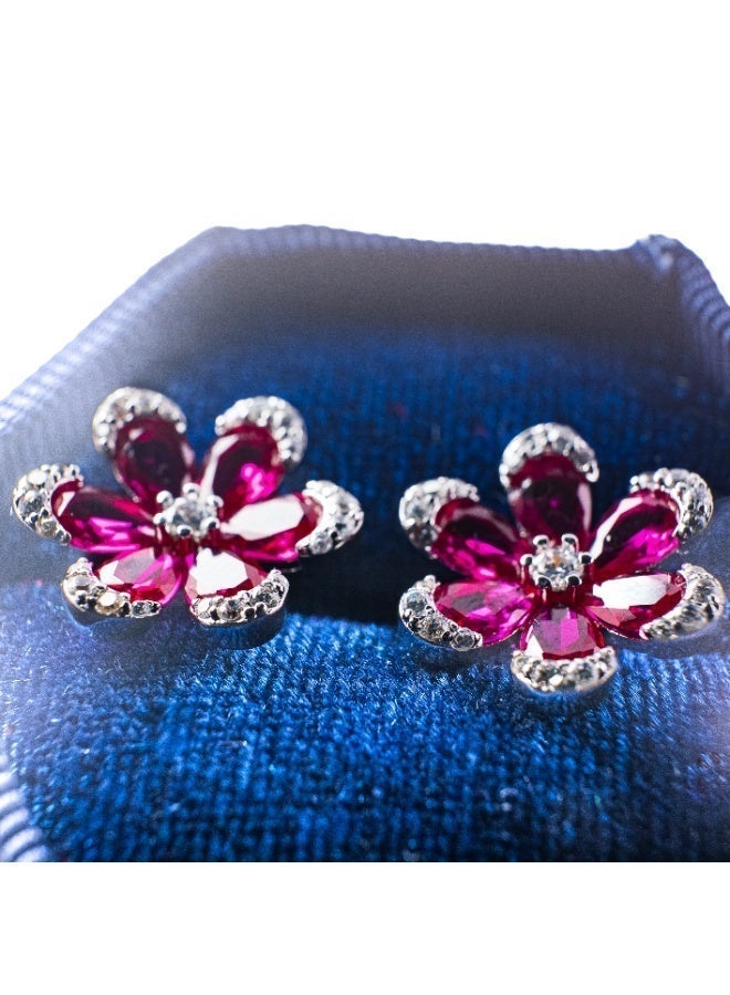 1une S925 Earrings ''MAGIC' Flower Pink Zirconia Stones - Image 3